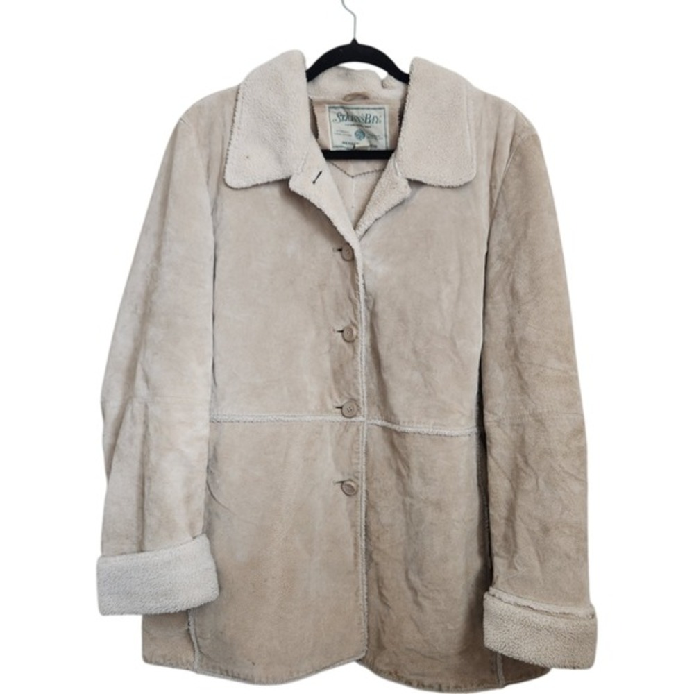 St Johns Bay Suede Leather Sherpa Coat Women's size XL Jacket‎ Tan Shearling